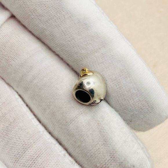 EUC Pandora 791026 Sterling Silver & 14k Gold Education Apple of My Eye Charm - Picture 6 of 7